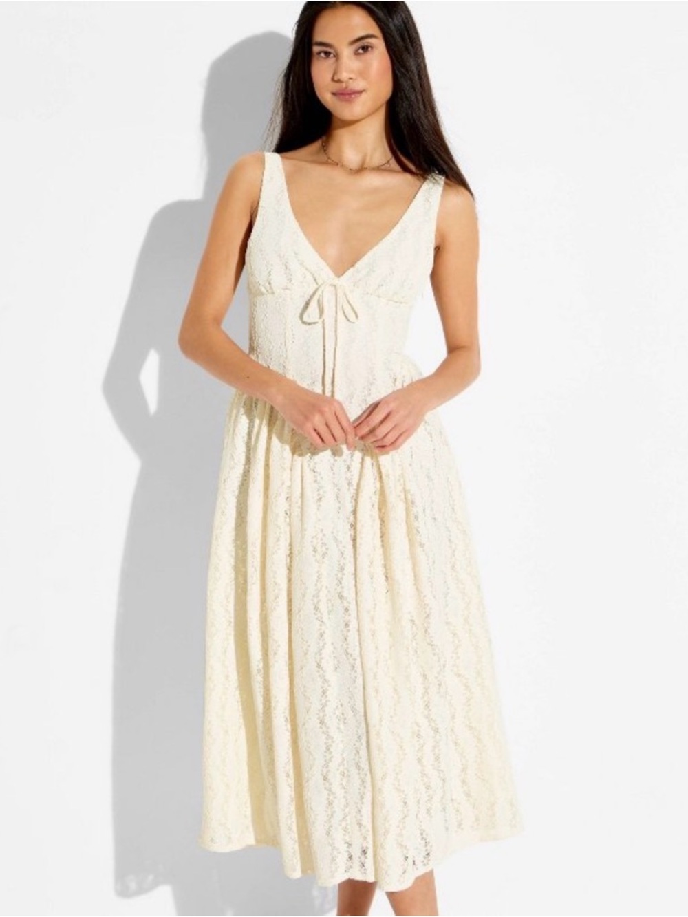 Target Women’s Midi Lace Basque Empire Waist Dress - Wild Fable - Cream